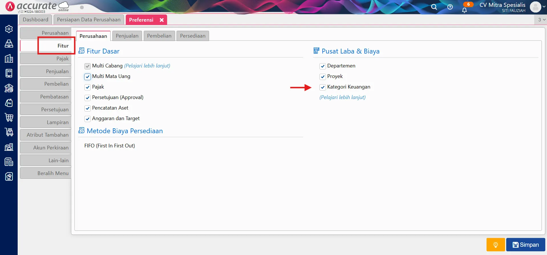 menggunakan fitur kategori keuangan